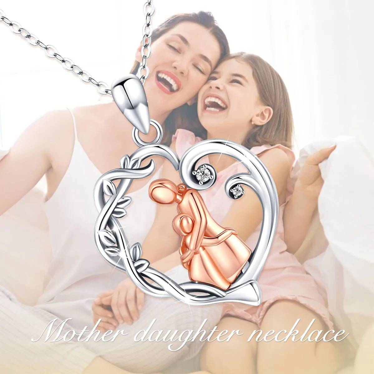 925 Sterling Silver Mom and child hug heart pendant  Necklaces