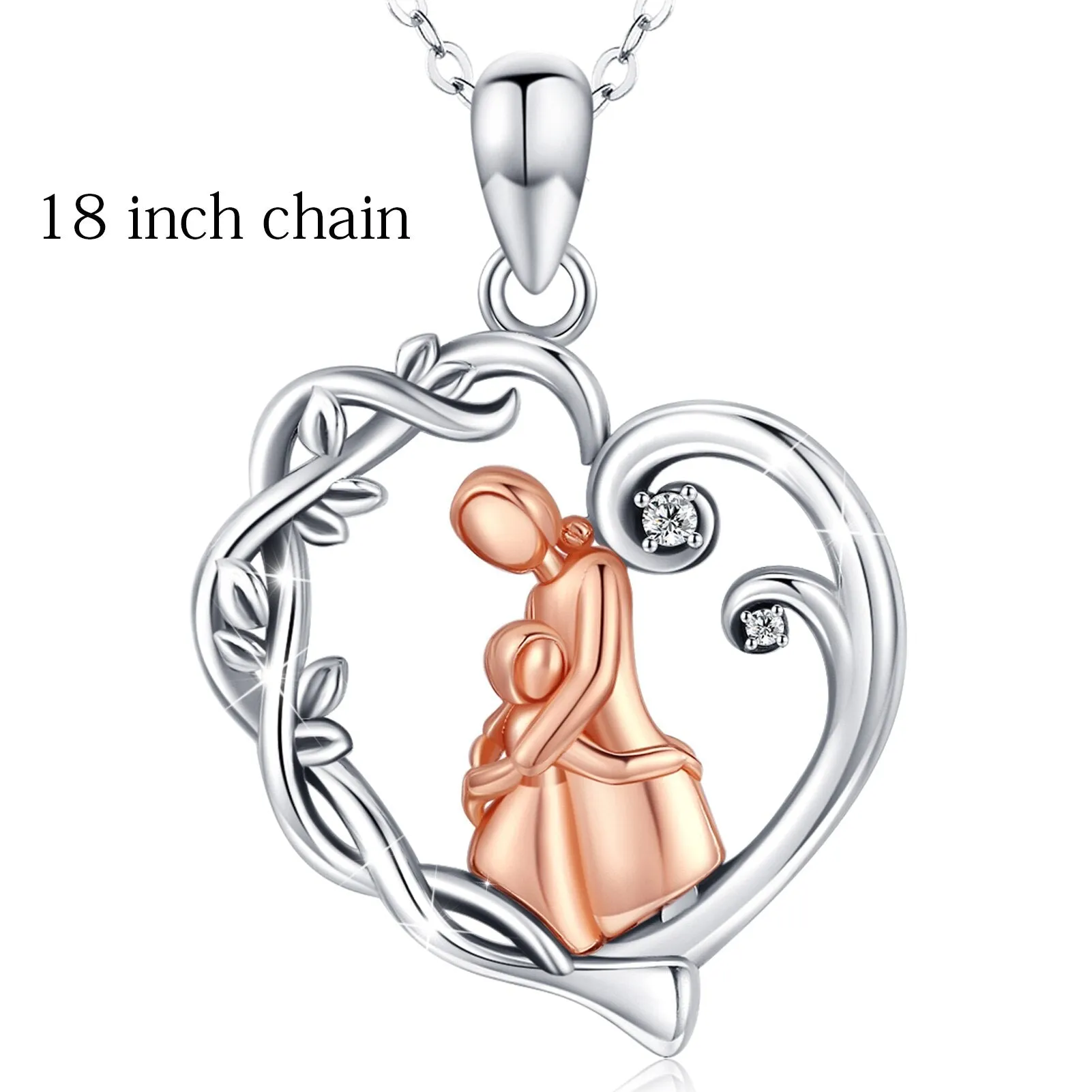 925 Sterling Silver Mom and child hug heart pendant  Necklaces