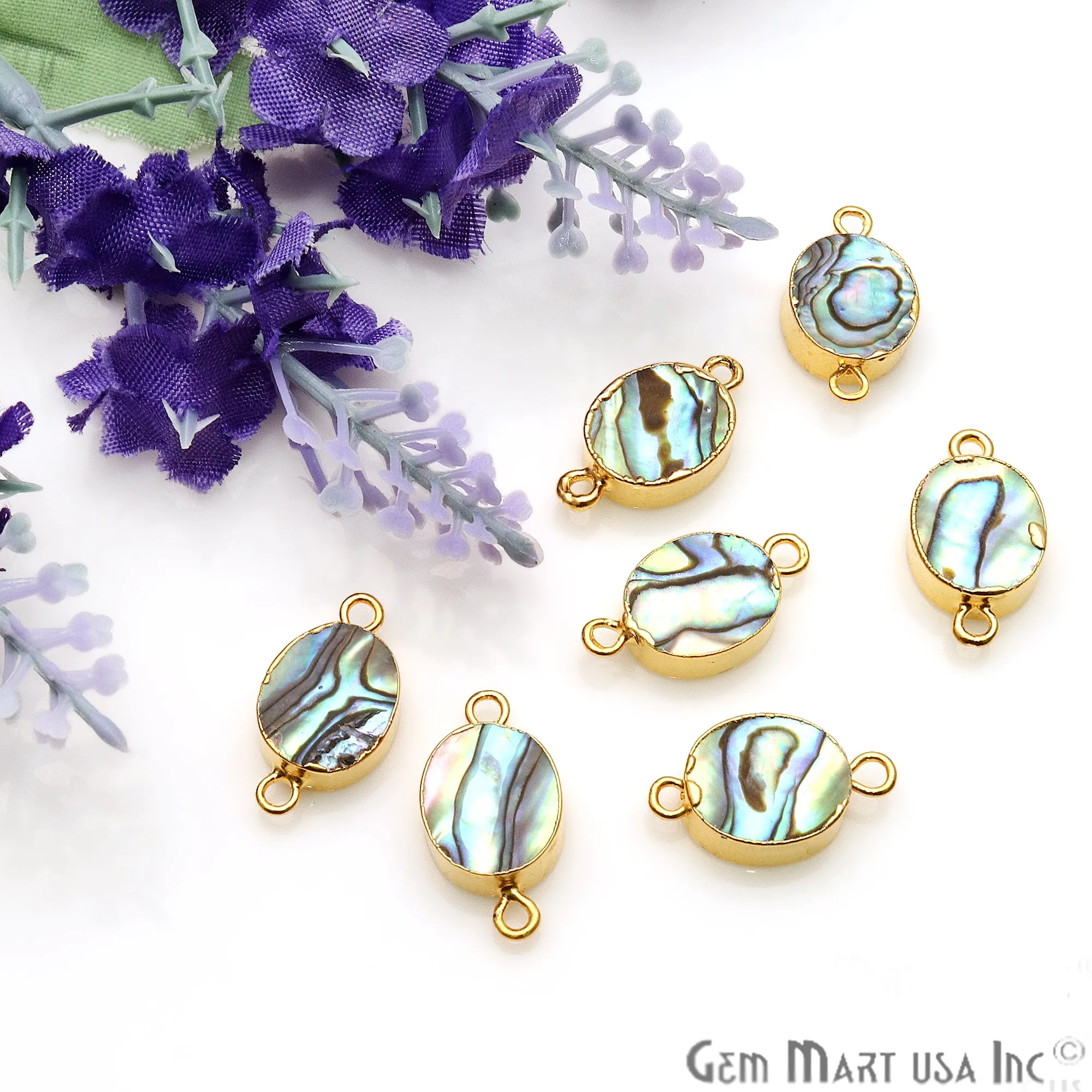 Abalone Shell 10x12mm Oval Double Bail Gold Electroplated Connector