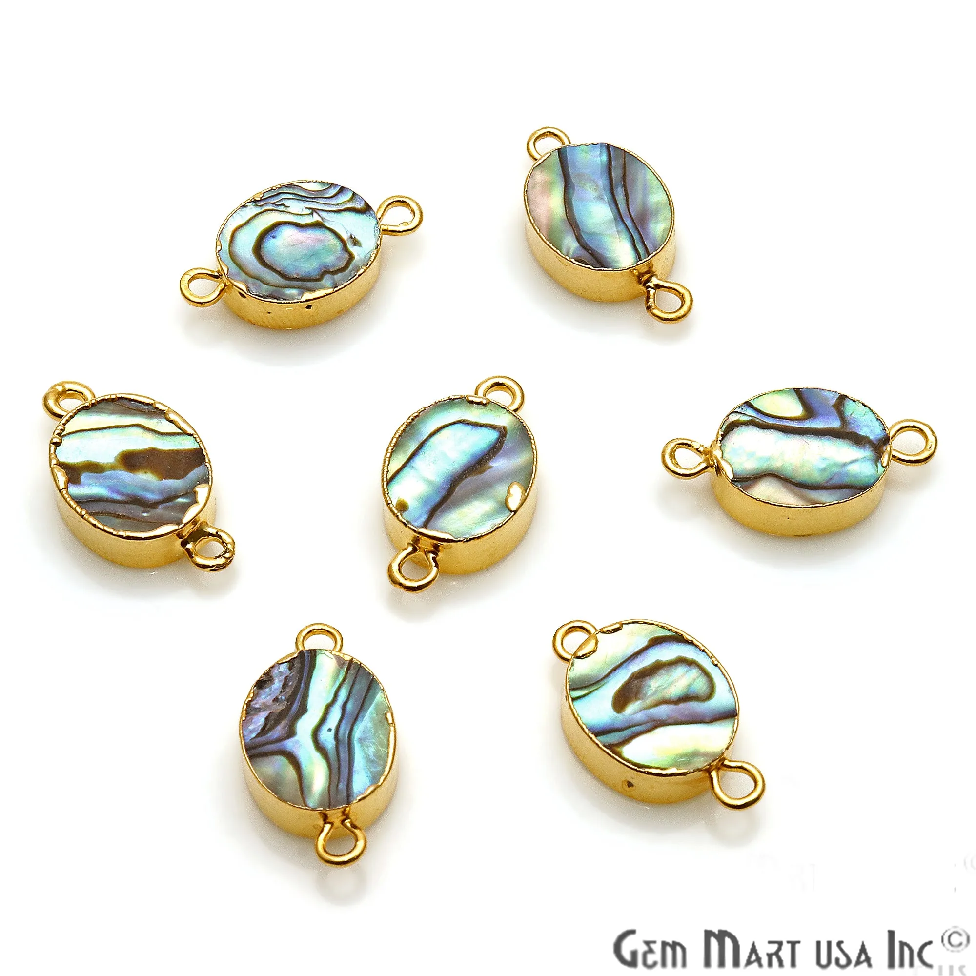 Abalone Shell 10x12mm Oval Double Bail Gold Electroplated Connector