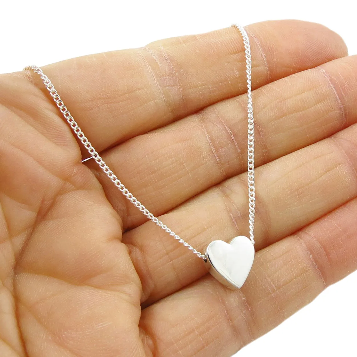 Adjustable Curb Chain 925 Silver Heart Necklace