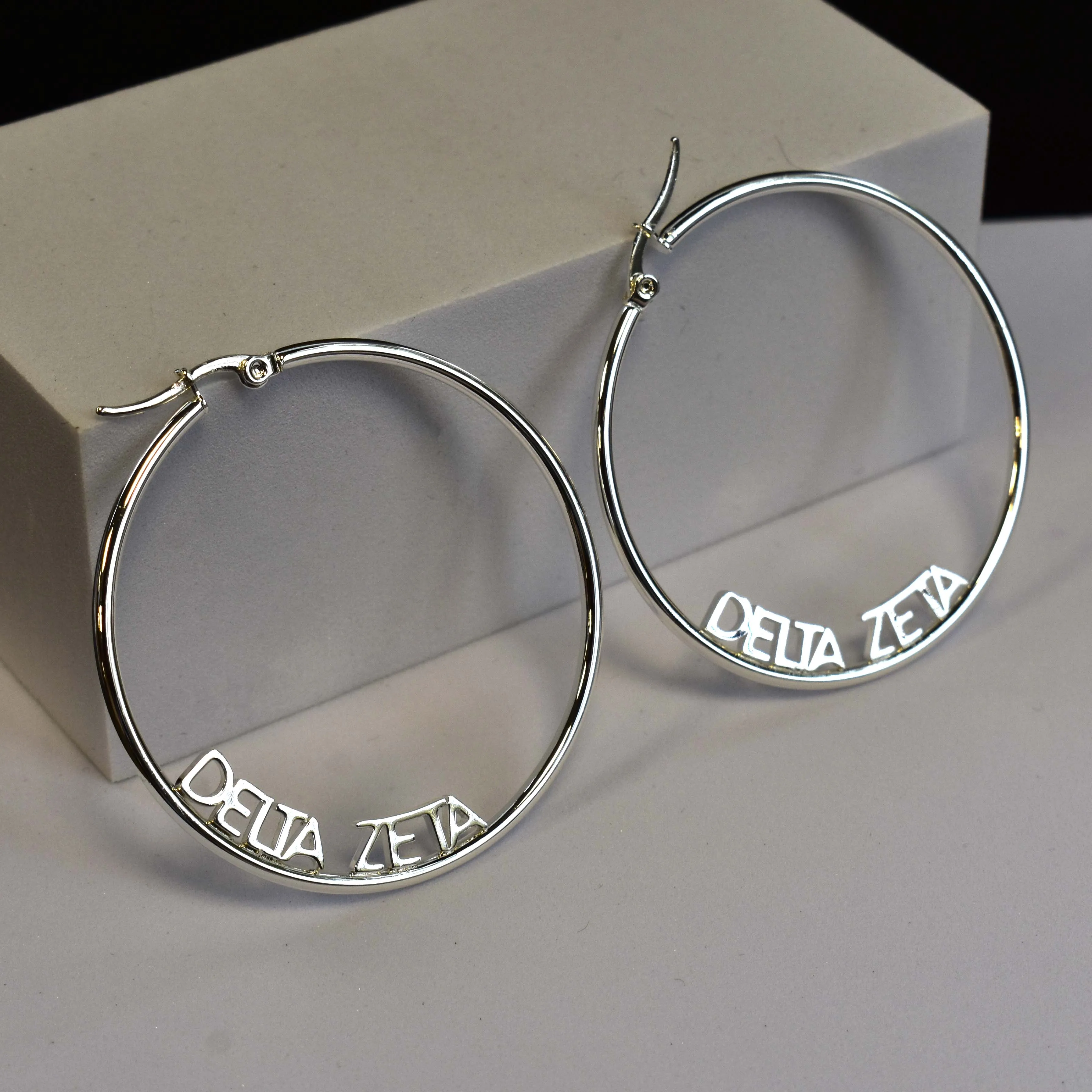 Alpha Phi Silver Hoop Earrings- Name Design