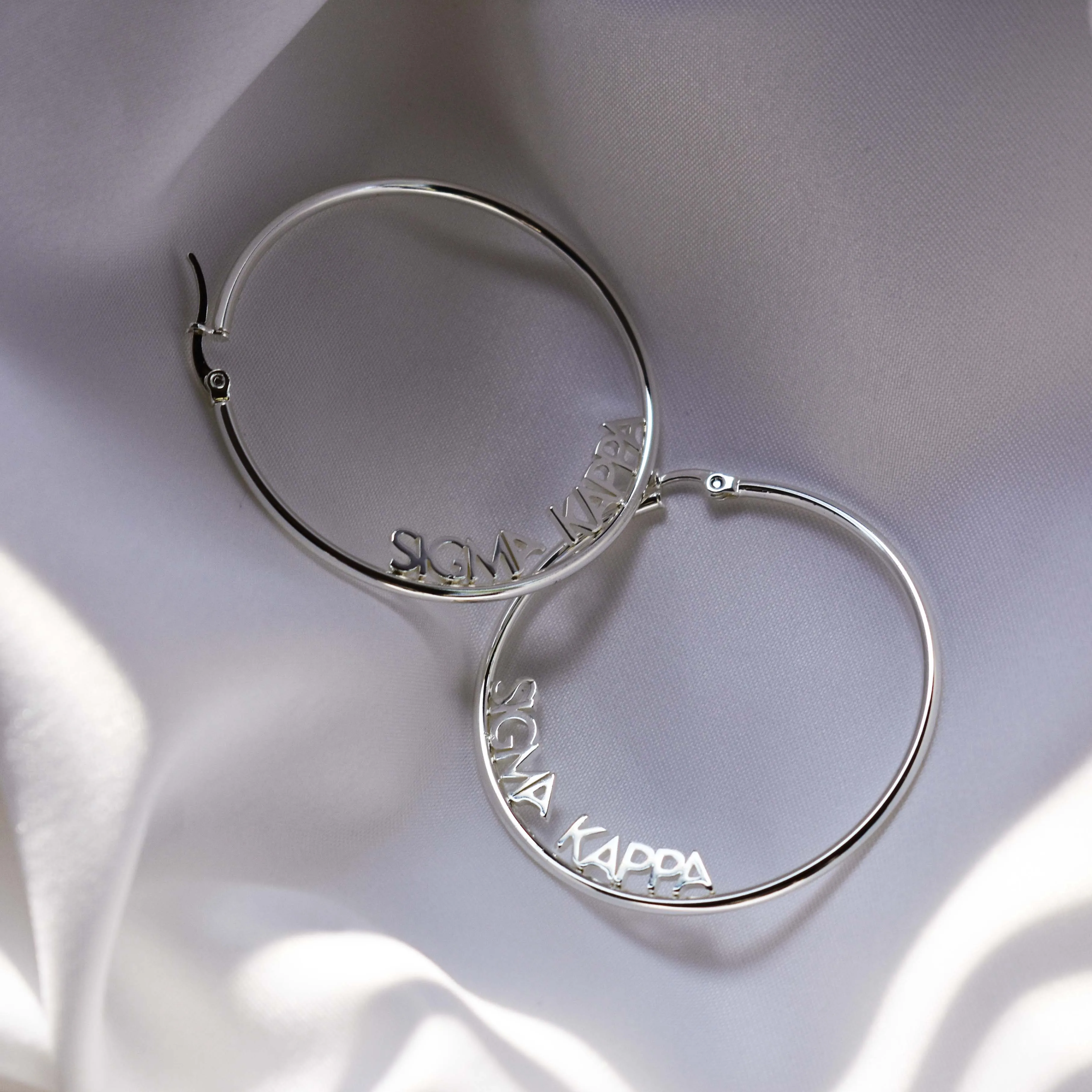 Alpha Phi Silver Hoop Earrings- Name Design