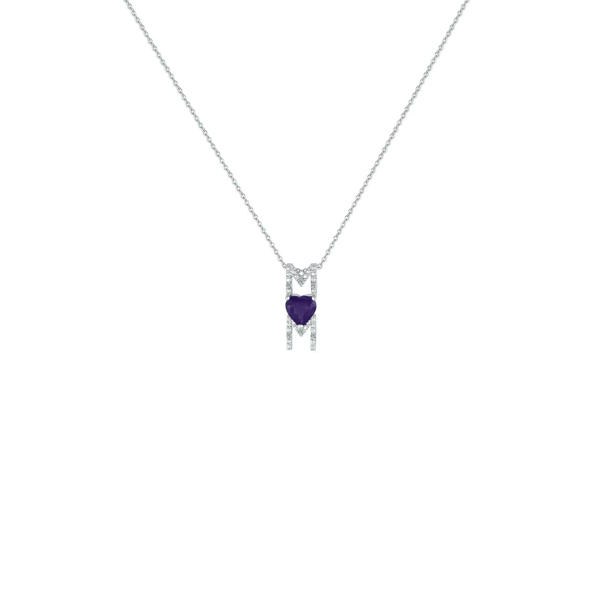 Amethyst Mom Pendant - Necklace with Amethyst Heart in Silver