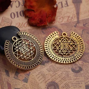 Antique Gold Tone Sri Yantra Meditation Pendants Sacred Geometry Jewelry