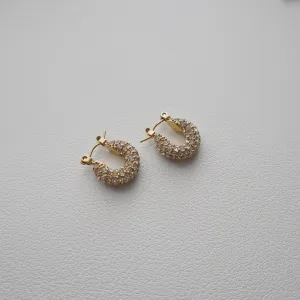 Aria Pave Hoops- Gold Plated