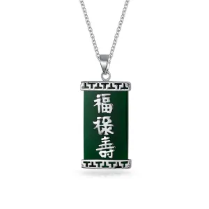 Asian Style Dark Green Agate Disc Pendant Necklace with Fu Character Symbol