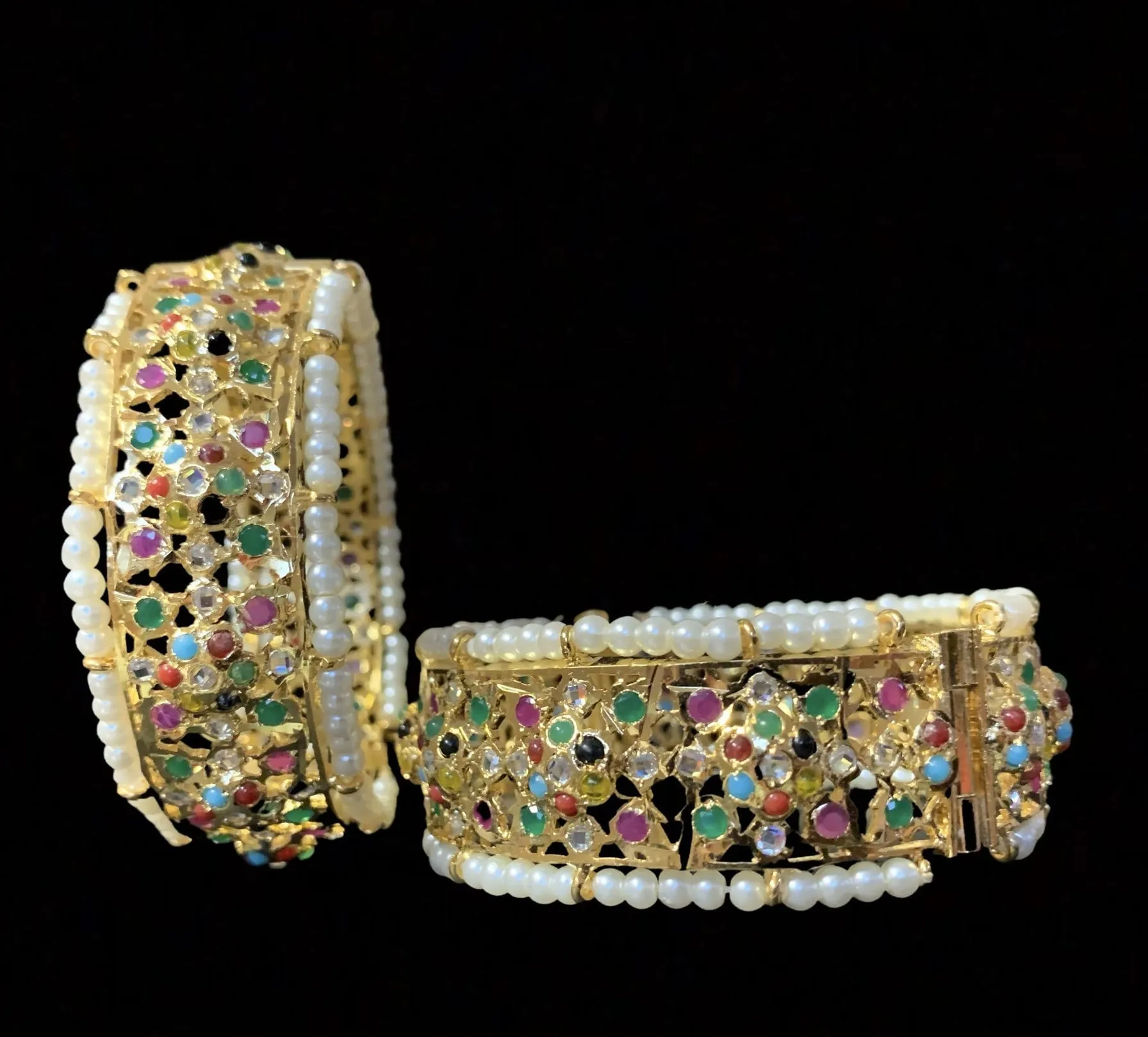 B130 Azmah navratan pearl  bangles ( READY TO SHIP )