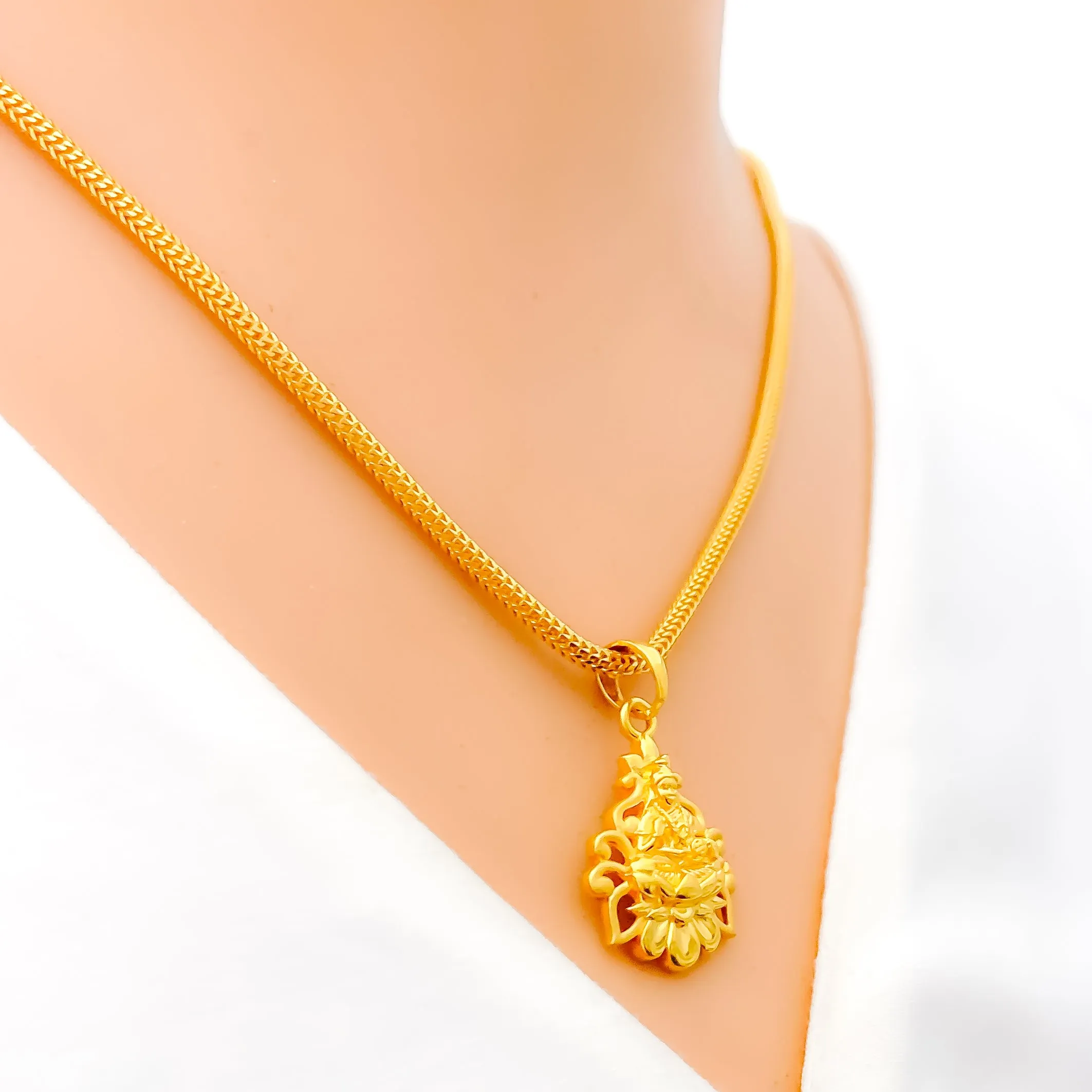 Beautiful  Floral Maha Lakshami 22k Gold Pendant