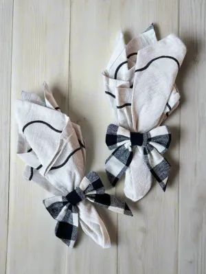 Black & White Checked Bow - set 4 Napkin Rings