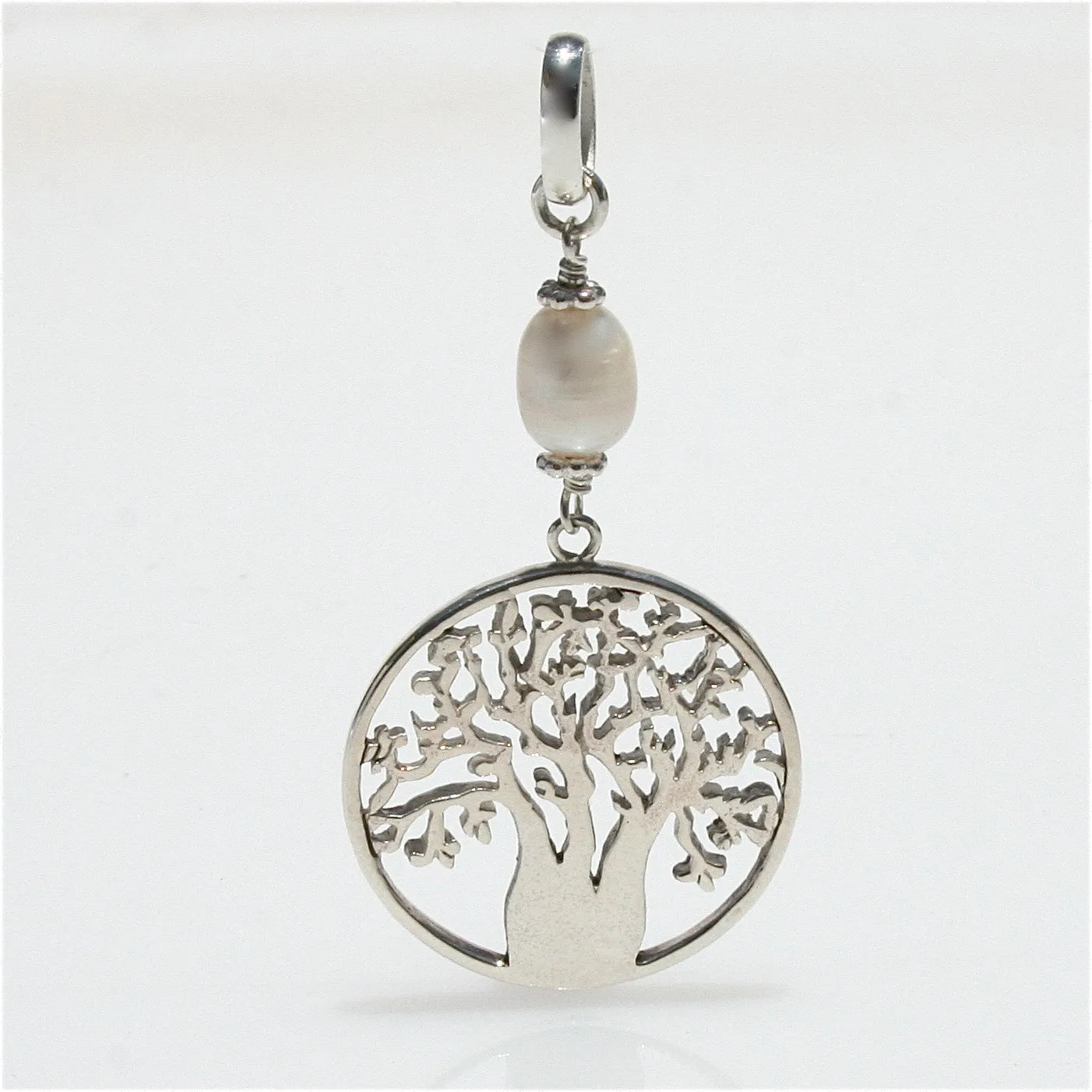 Boab Circle of Life Pearl Pendant Silver Large