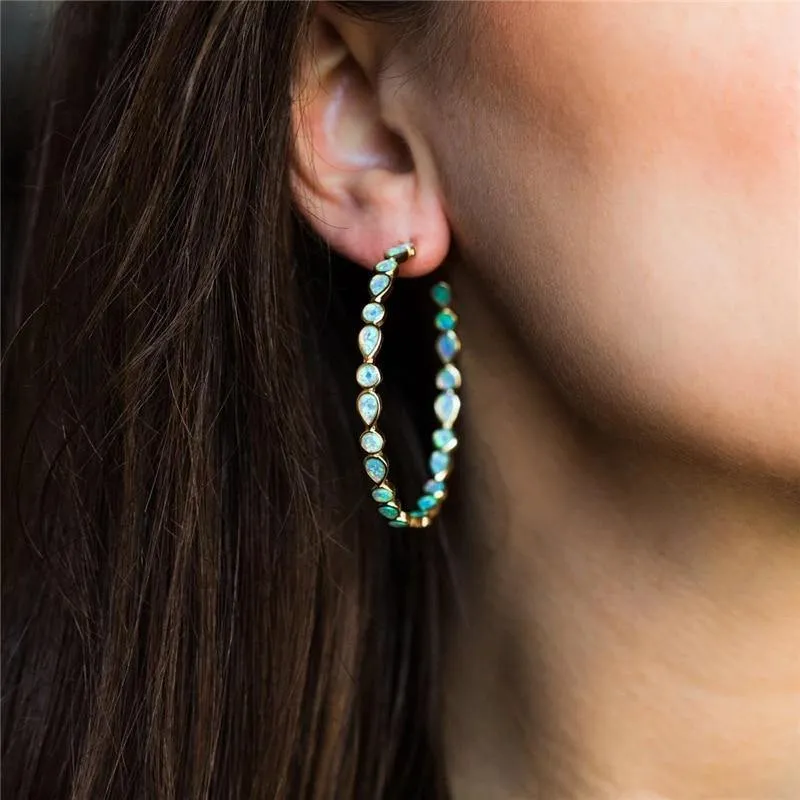 Bohemia Green Blue Opal Hoops