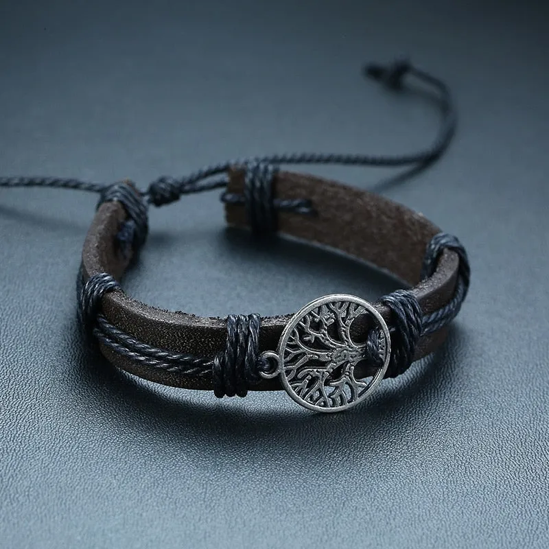 Braided Wrap Leather Vintage Tree of Life Bracelet