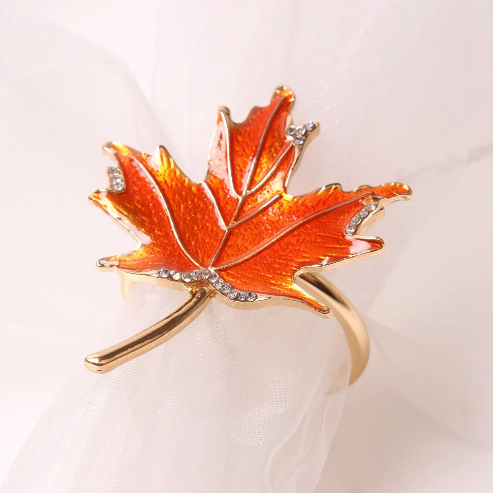 Bulk Set of 6pcs Faux Maple Leaves Napkin Rings for Autumn Thanksgiving Wholesale