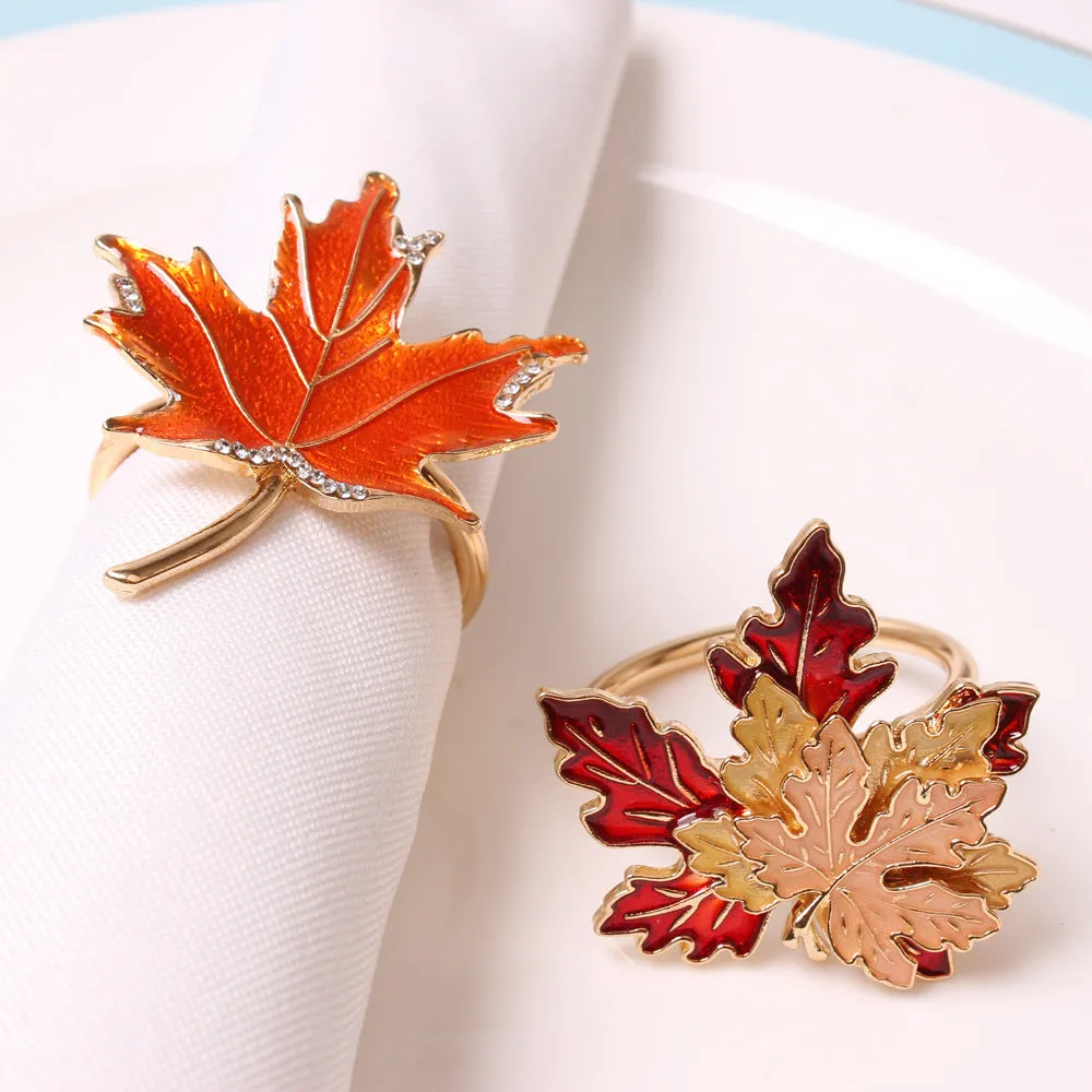 Bulk Set of 6pcs Faux Maple Leaves Napkin Rings for Autumn Thanksgiving Wholesale