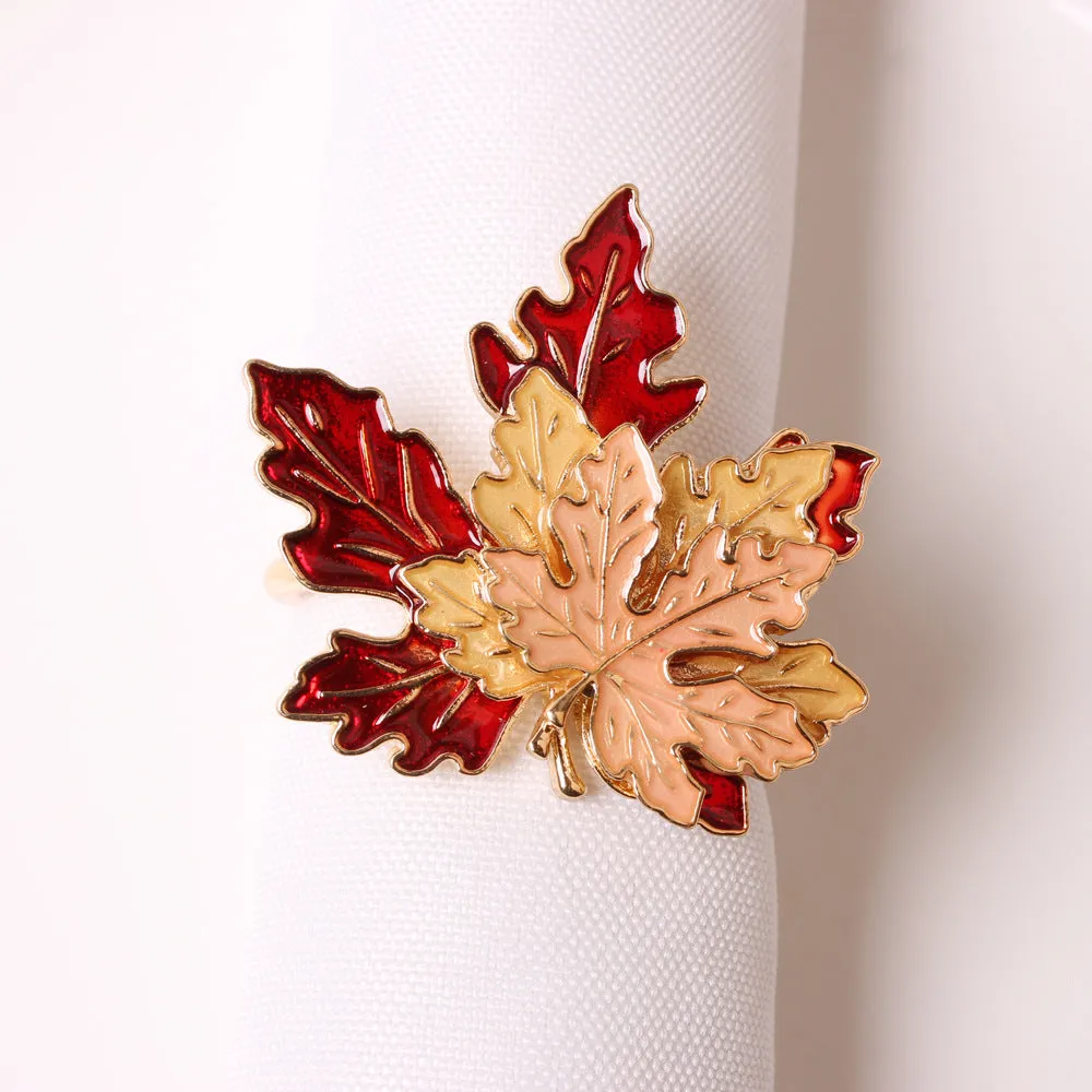 Bulk Set of 6pcs Faux Maple Leaves Napkin Rings for Autumn Thanksgiving Wholesale