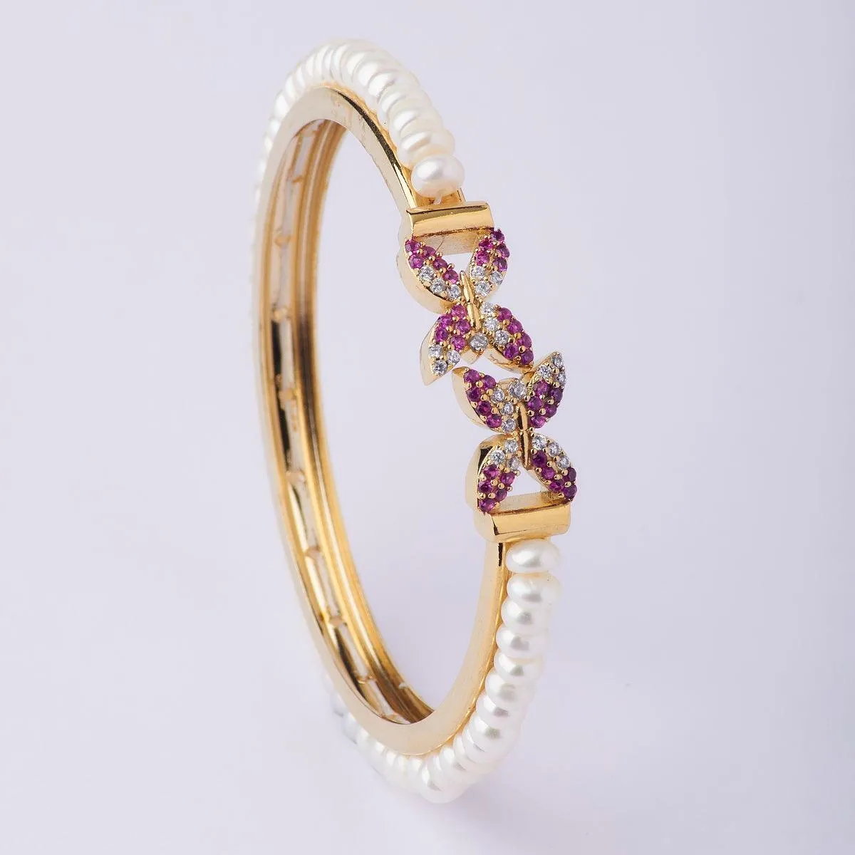 Butterfly Stone Studded Pearl Bangle