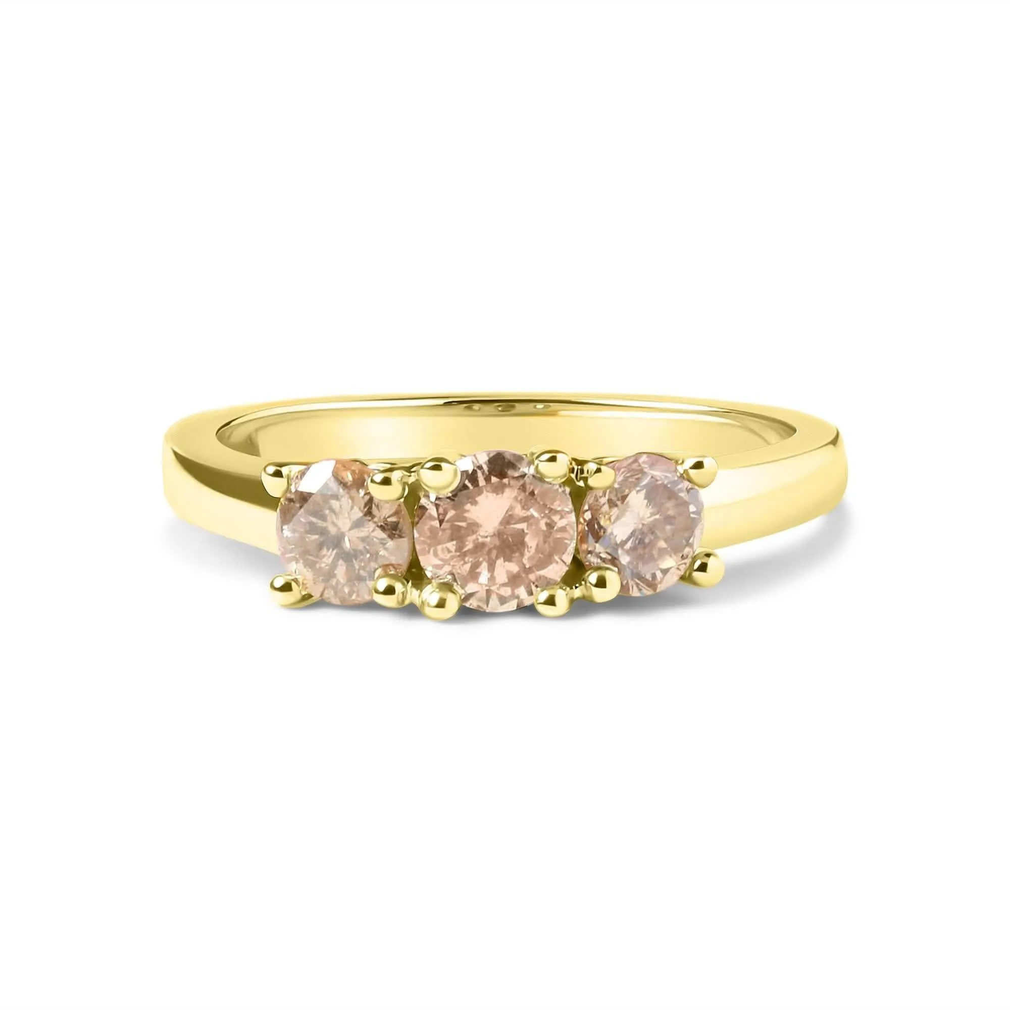 Champagne Diamond Triad Ring in 10K Yellow Gold - 1.00 Cttw