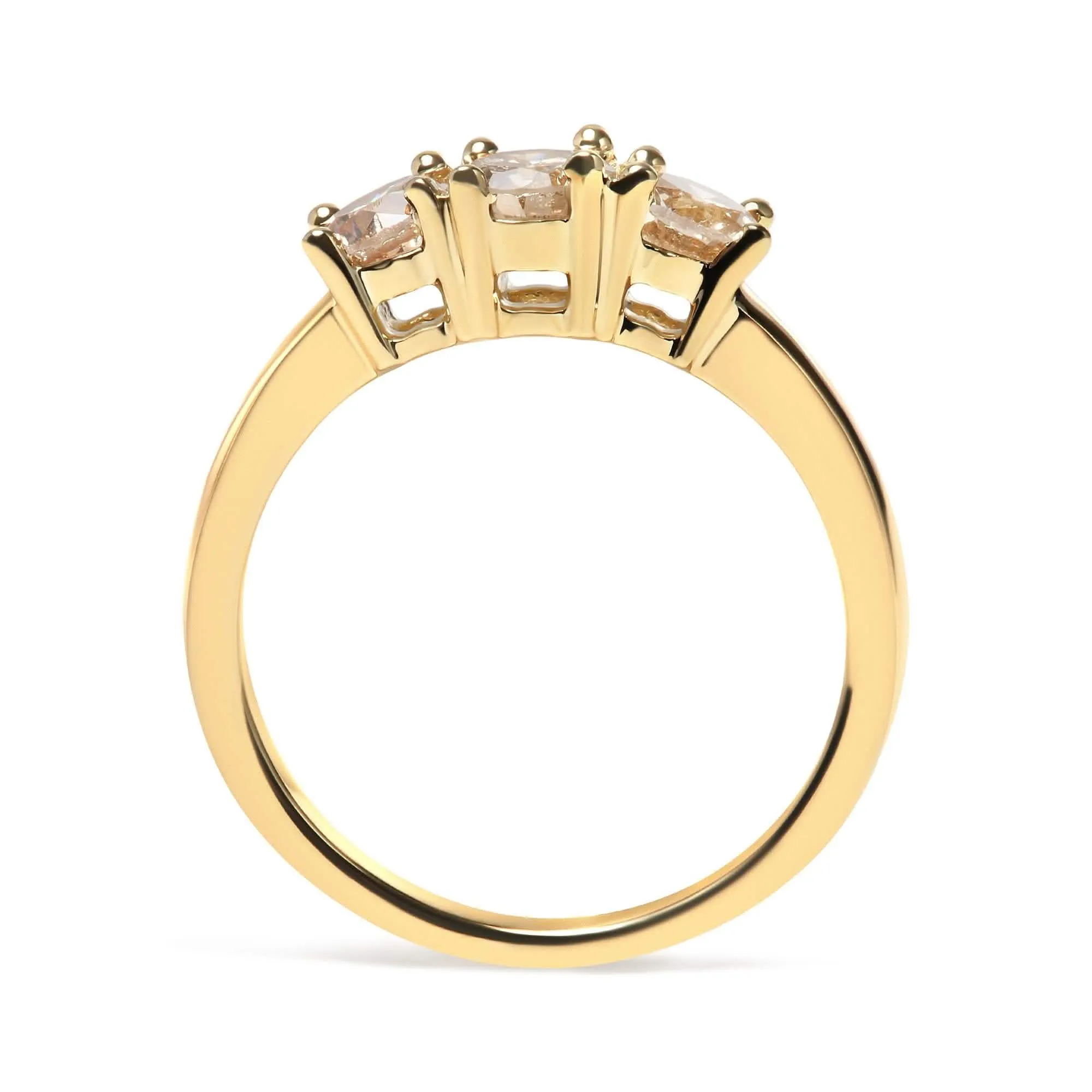 Champagne Diamond Triad Ring in 10K Yellow Gold - 1.00 Cttw