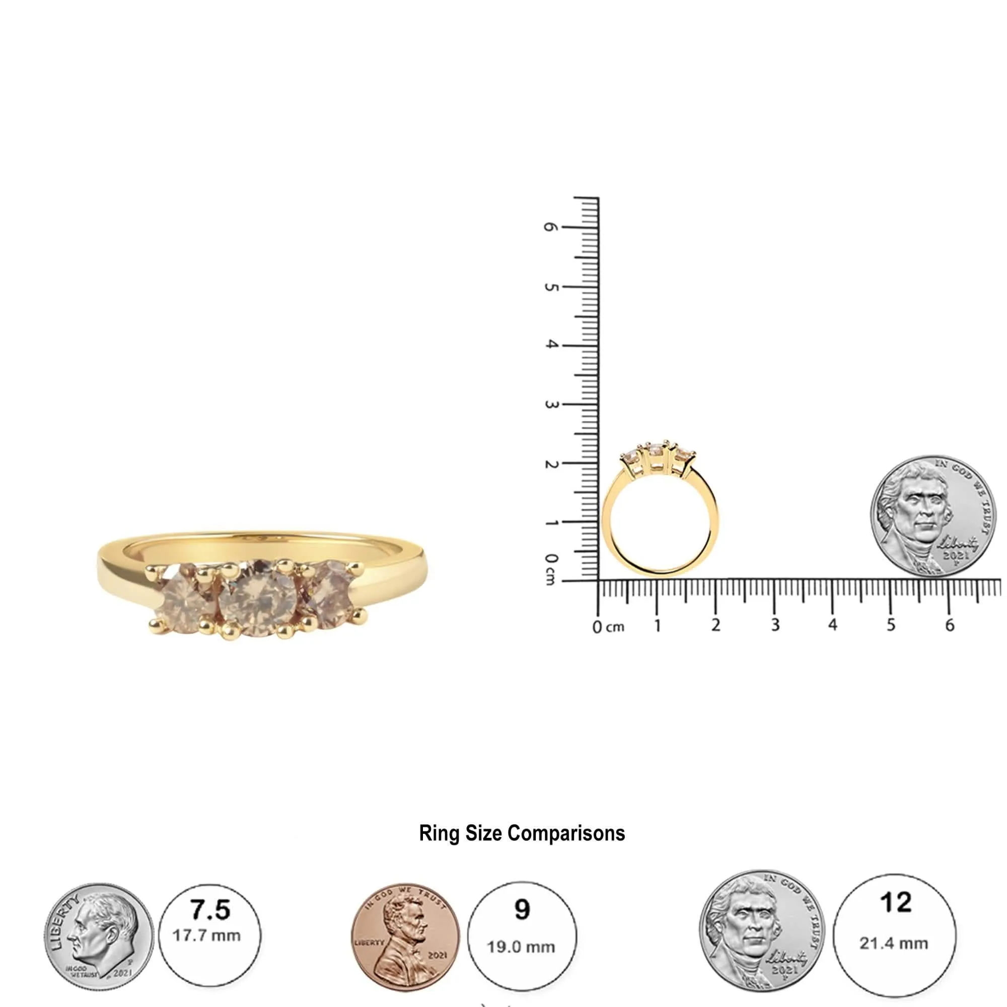 Champagne Diamond Triad Ring in 10K Yellow Gold - 1.00 Cttw