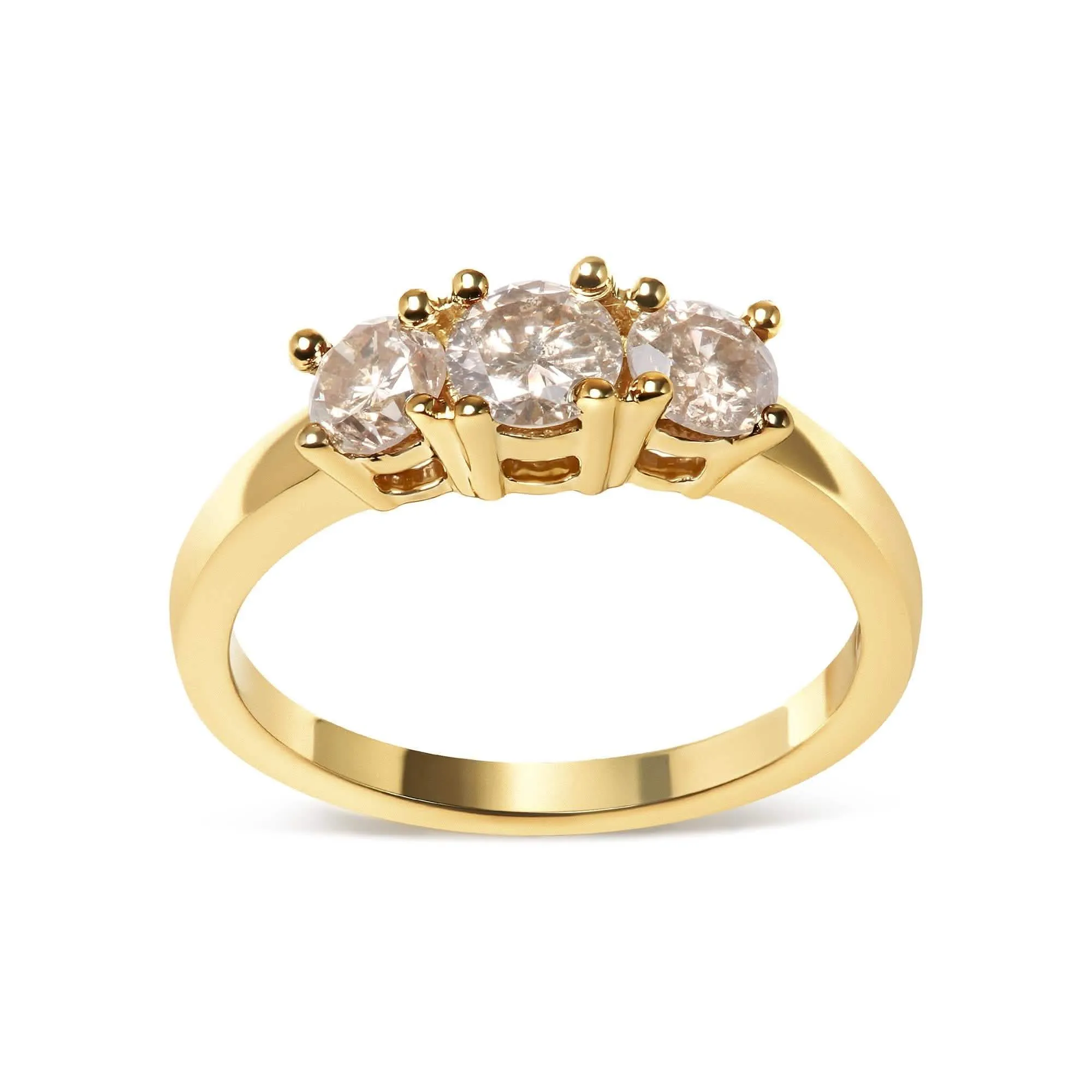 Champagne Diamond Triad Ring in 10K Yellow Gold - 1.00 Cttw