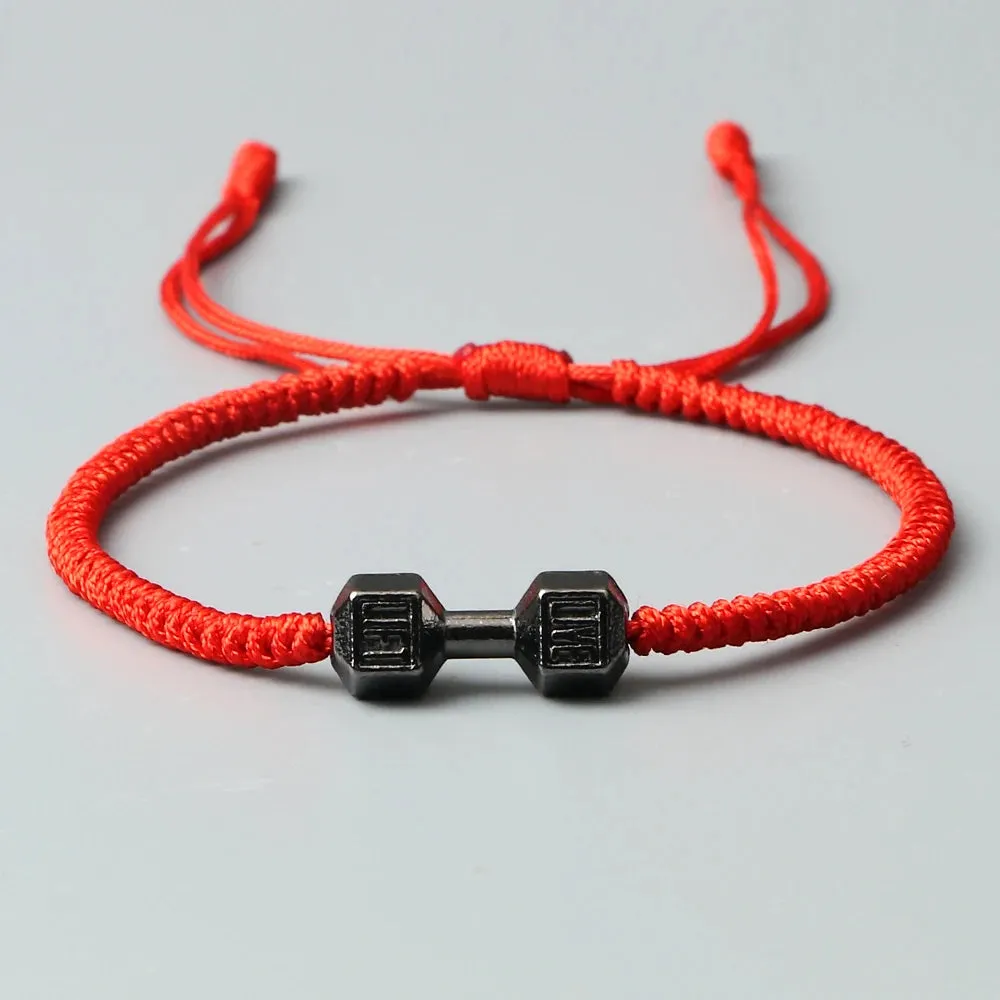 Charm Men Dumbbell Strand Bracelets Handmade Braid Knot Adjustable  Bracelets Women Barbell Fitness Energy Jewelry Couple Gifts