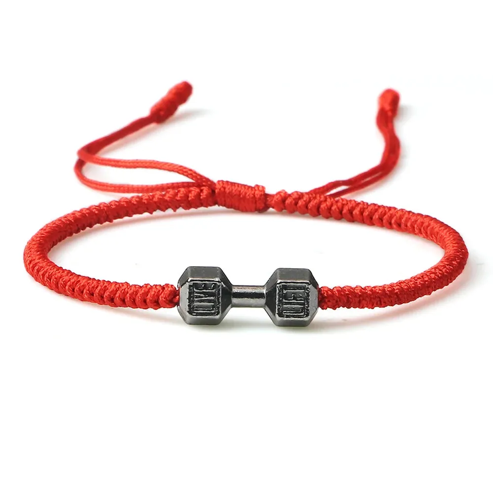 Charm Men Dumbbell Strand Bracelets Handmade Braid Knot Adjustable  Bracelets Women Barbell Fitness Energy Jewelry Couple Gifts