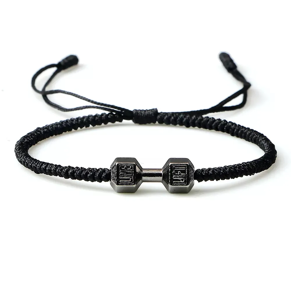 Charm Men Dumbbell Strand Bracelets Handmade Braid Knot Adjustable  Bracelets Women Barbell Fitness Energy Jewelry Couple Gifts