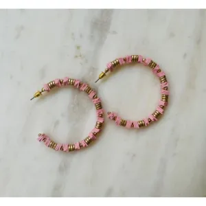 Chloe Pink Disc Beaded Hoop Earrings