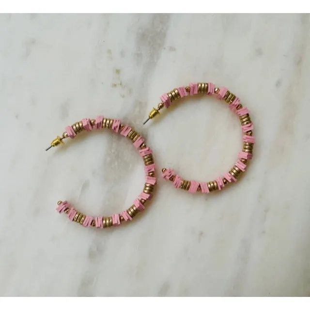 Chloe Pink Disc Beaded Hoop Earrings