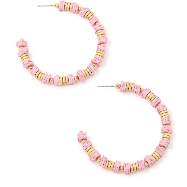 Chloe Pink Disc Beaded Hoop Earrings