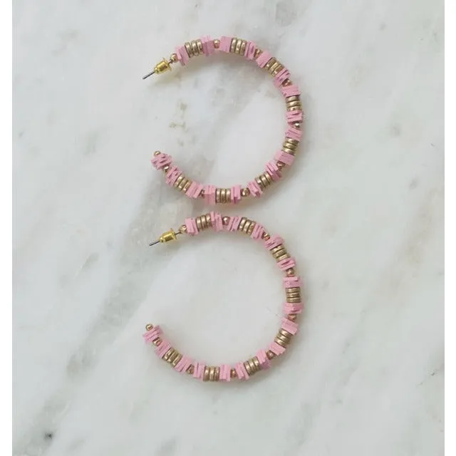 Chloe Pink Disc Beaded Hoop Earrings