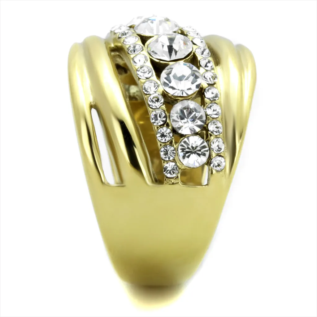 CJE1880 Sparkling Round Crystal Gold Plated Cocktail Ring