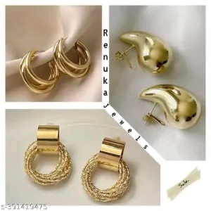 Classic Gold Plated Half Hoop Earrings &amp; Studs (Set of 3)