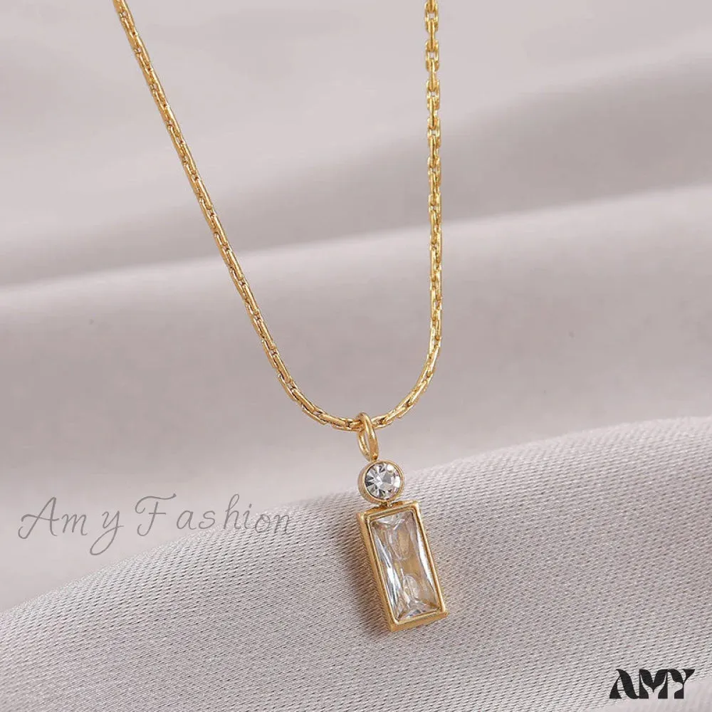 Classic Style Mini Rectangular Shining Zircon Necklaces