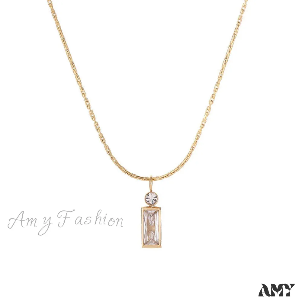 Classic Style Mini Rectangular Shining Zircon Necklaces