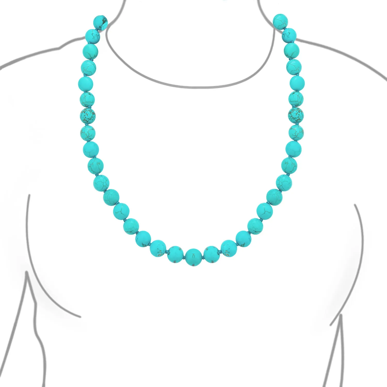 Classic Western 10MM Bead Strand Necklace 36" Double Wrap Turquoise Silver