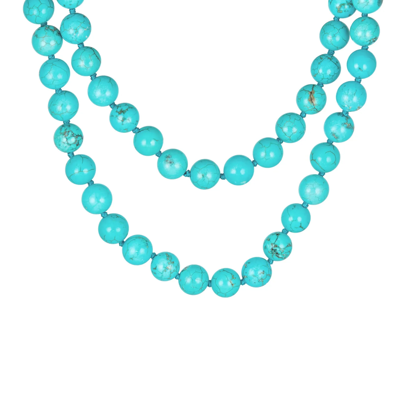 Classic Western 10MM Bead Strand Necklace 36" Double Wrap Turquoise Silver