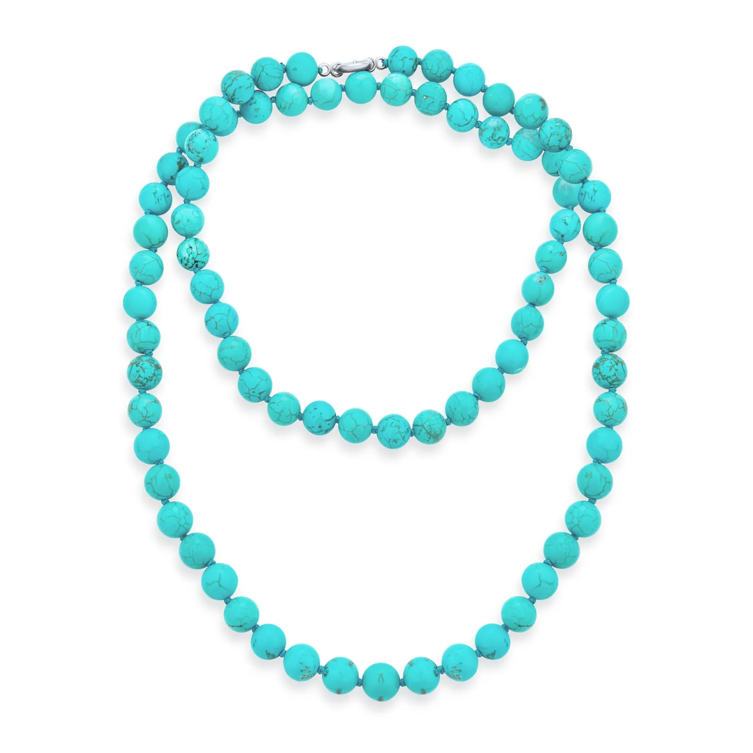 Classic Western 10MM Bead Strand Necklace 36" Double Wrap Turquoise Silver