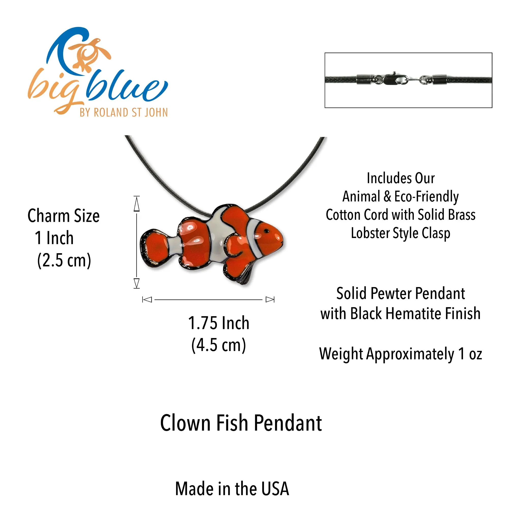 Clown Fish Necklace for Women and Teens- Tropical Necklaces for Women, Clown Fish Pendant Clown Fish Charm, Themed Necklaces for Women and Teens