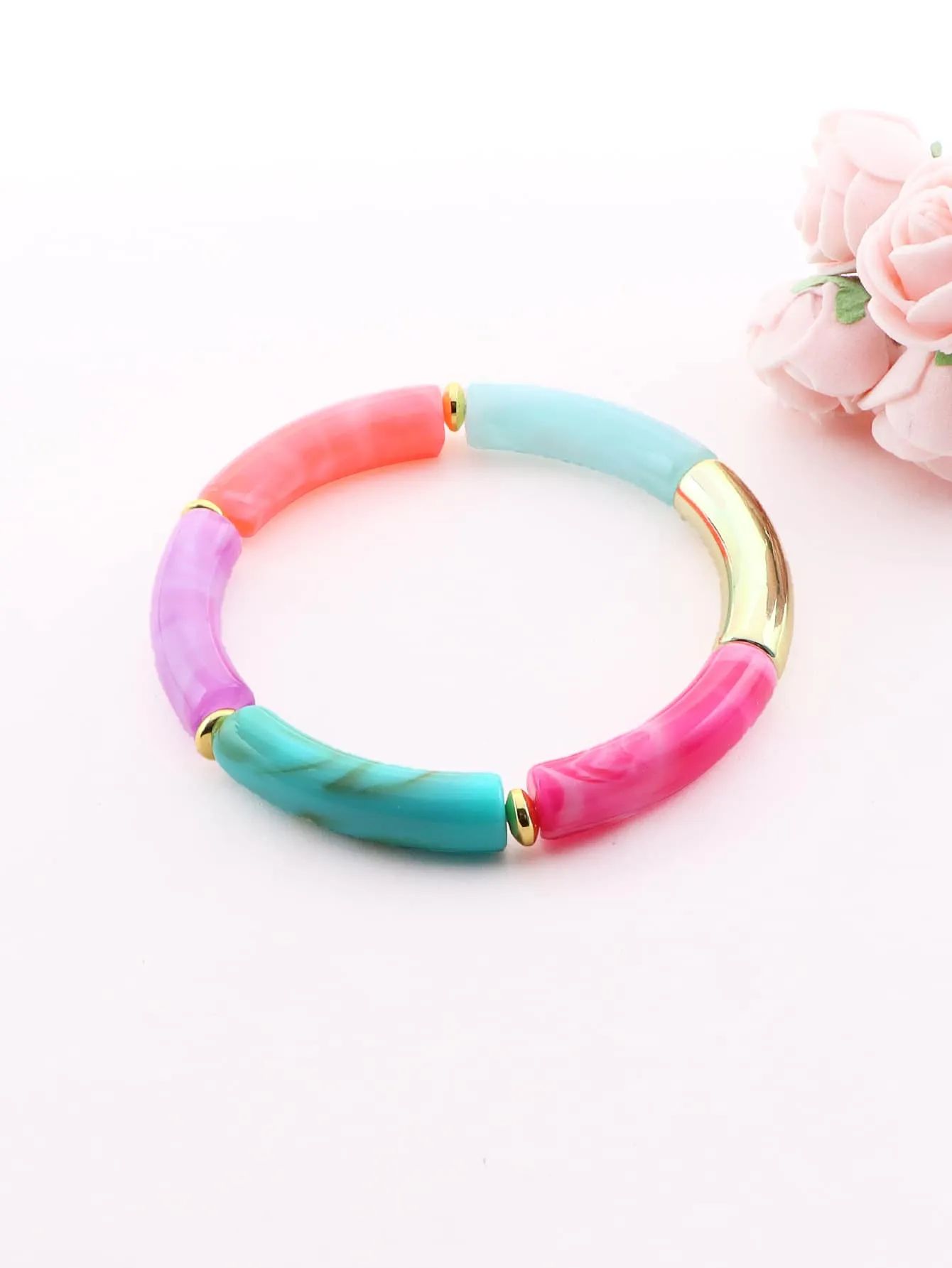 Colorful Bamboo Shape Beaded Bracelet Women Bracelet Stackable Bracelet Crafted