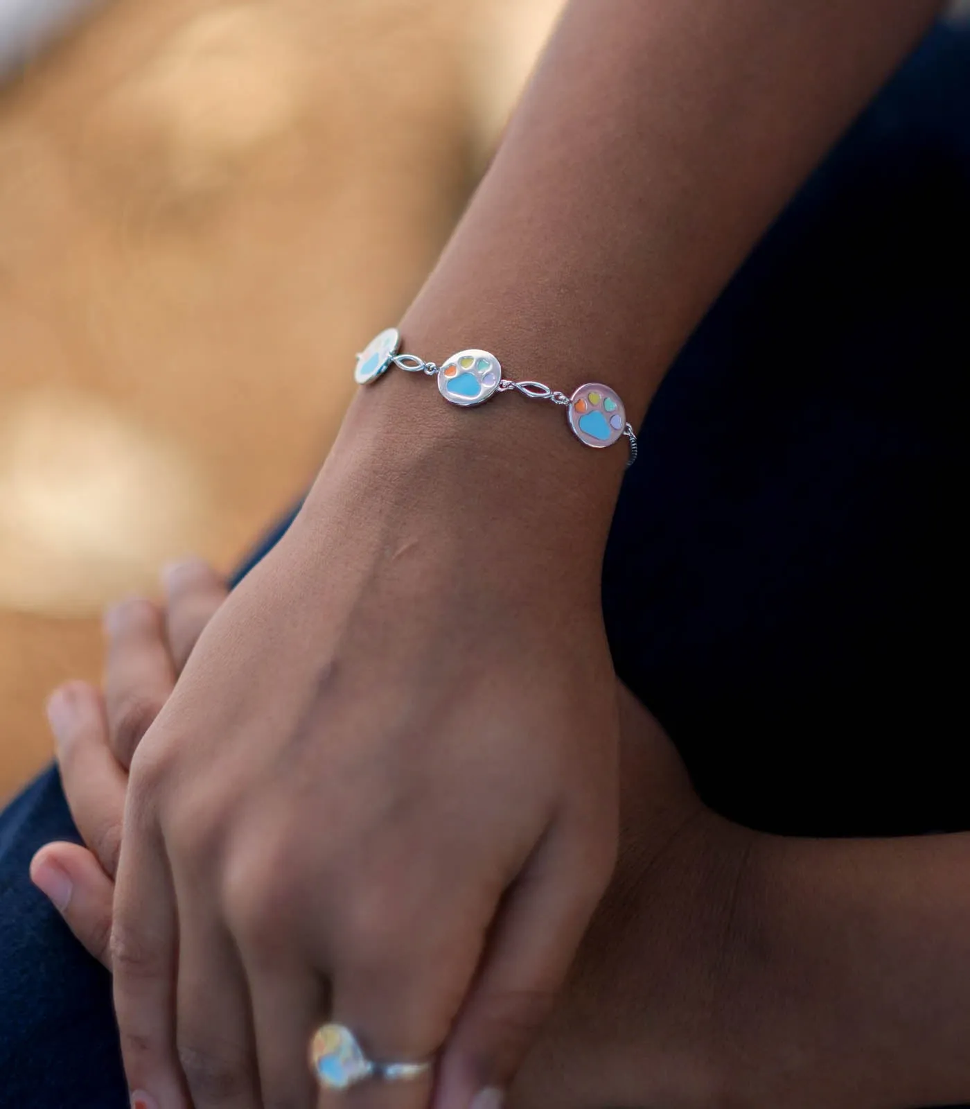 Coloured Paw Bracelet (Silver)