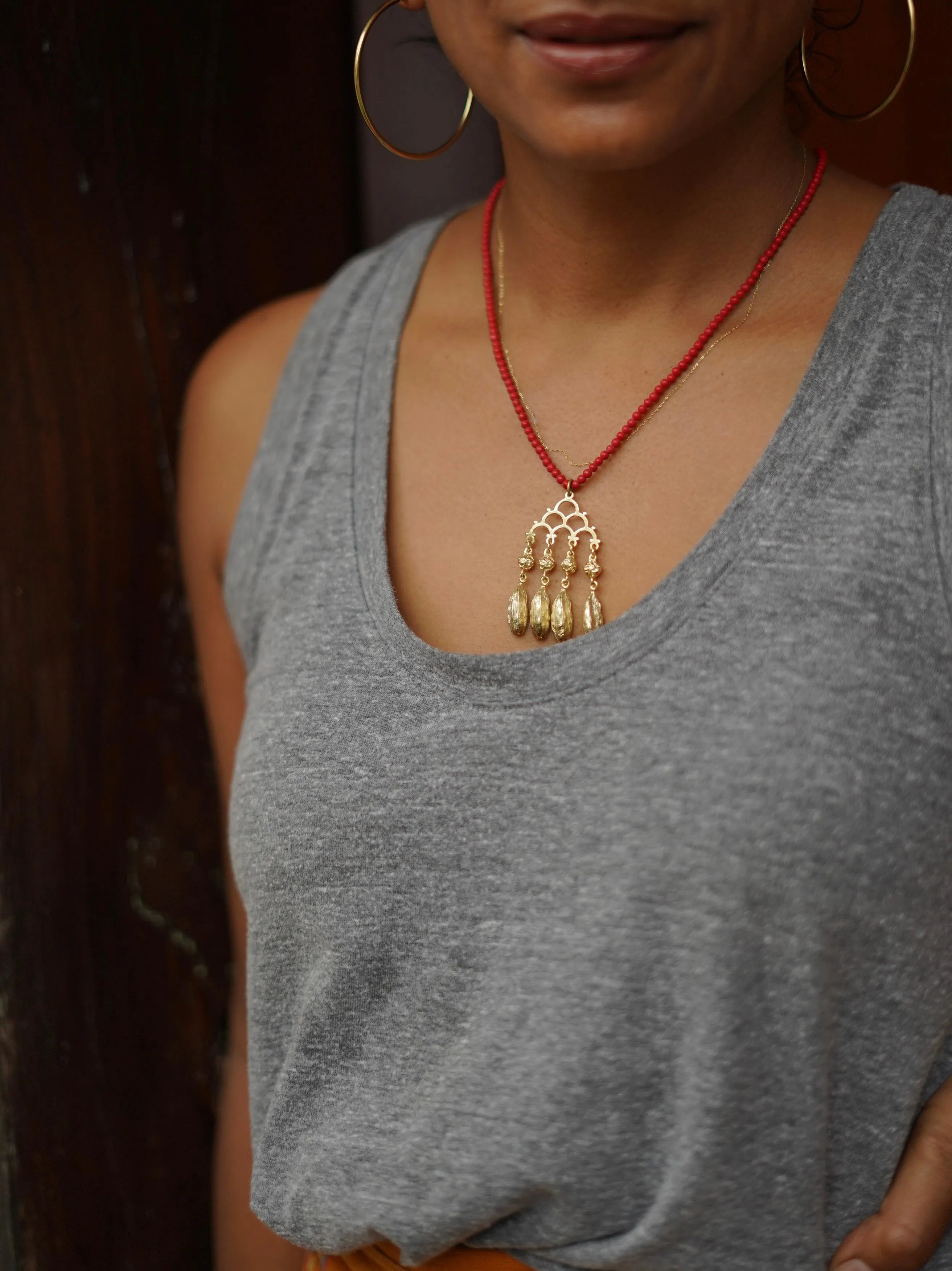 Coral with 4 Cardamom Pendants