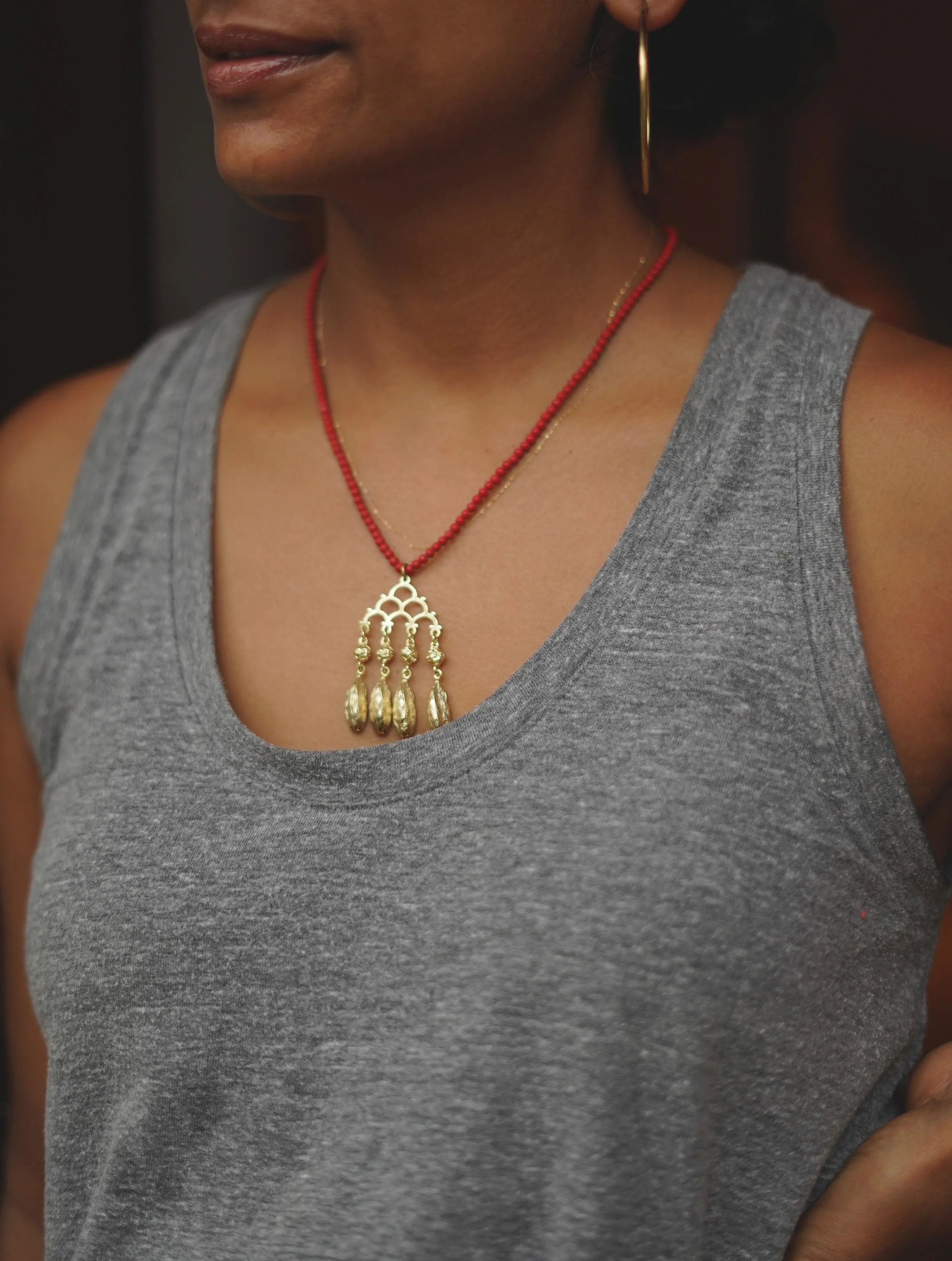 Coral with 4 Cardamom Pendants