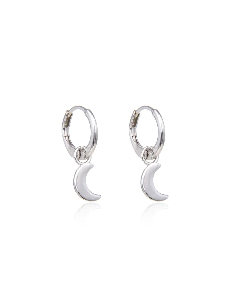 Crescent Moon Charm Huggie Hoops