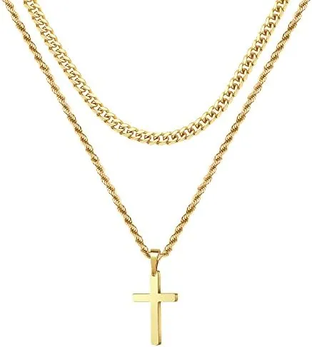 Cross Necklace for Men - Gold/ Black/ Silver Mens Cross Necklaces - St