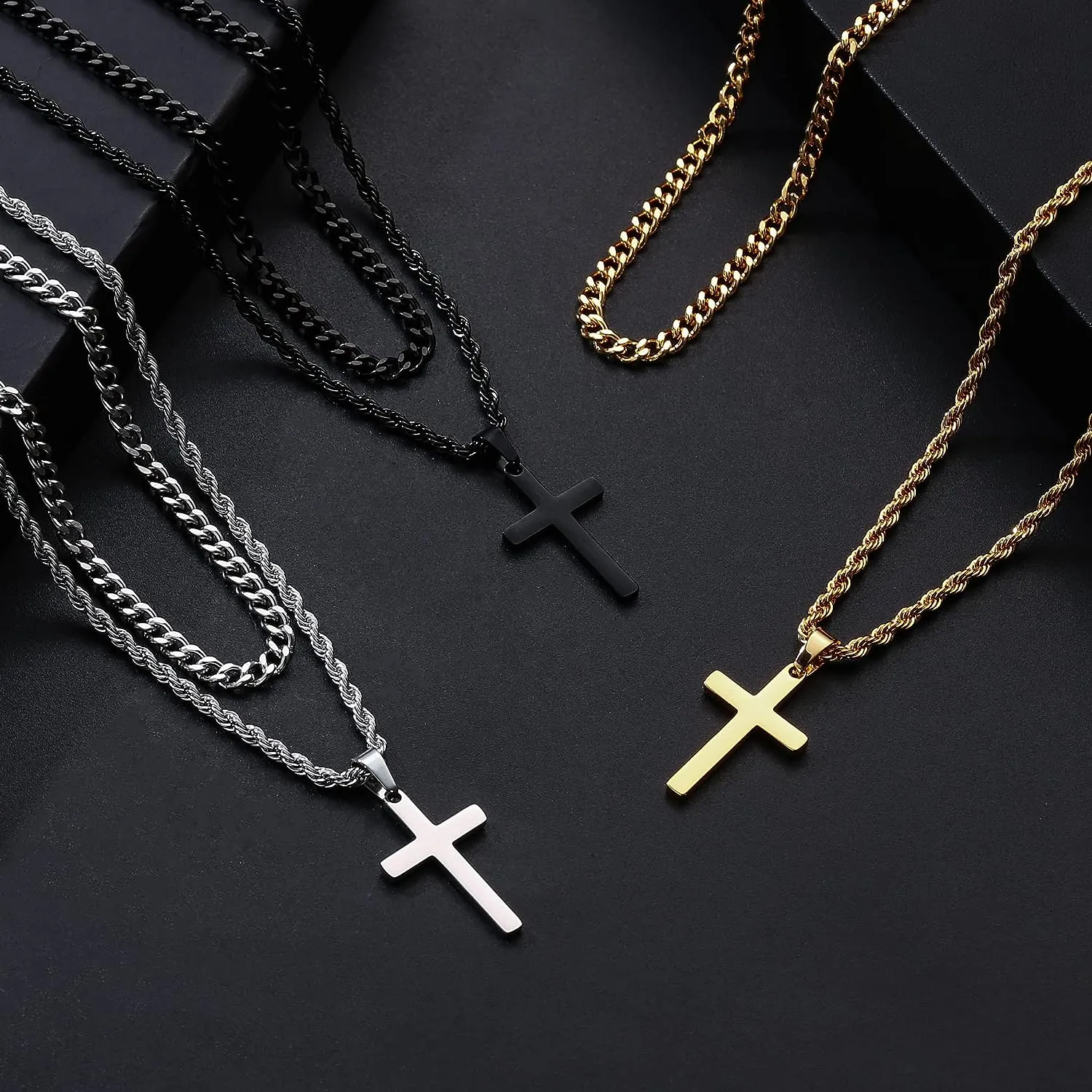 Cross Necklace for Men - Gold/ Black/ Silver Mens Cross Necklaces - St