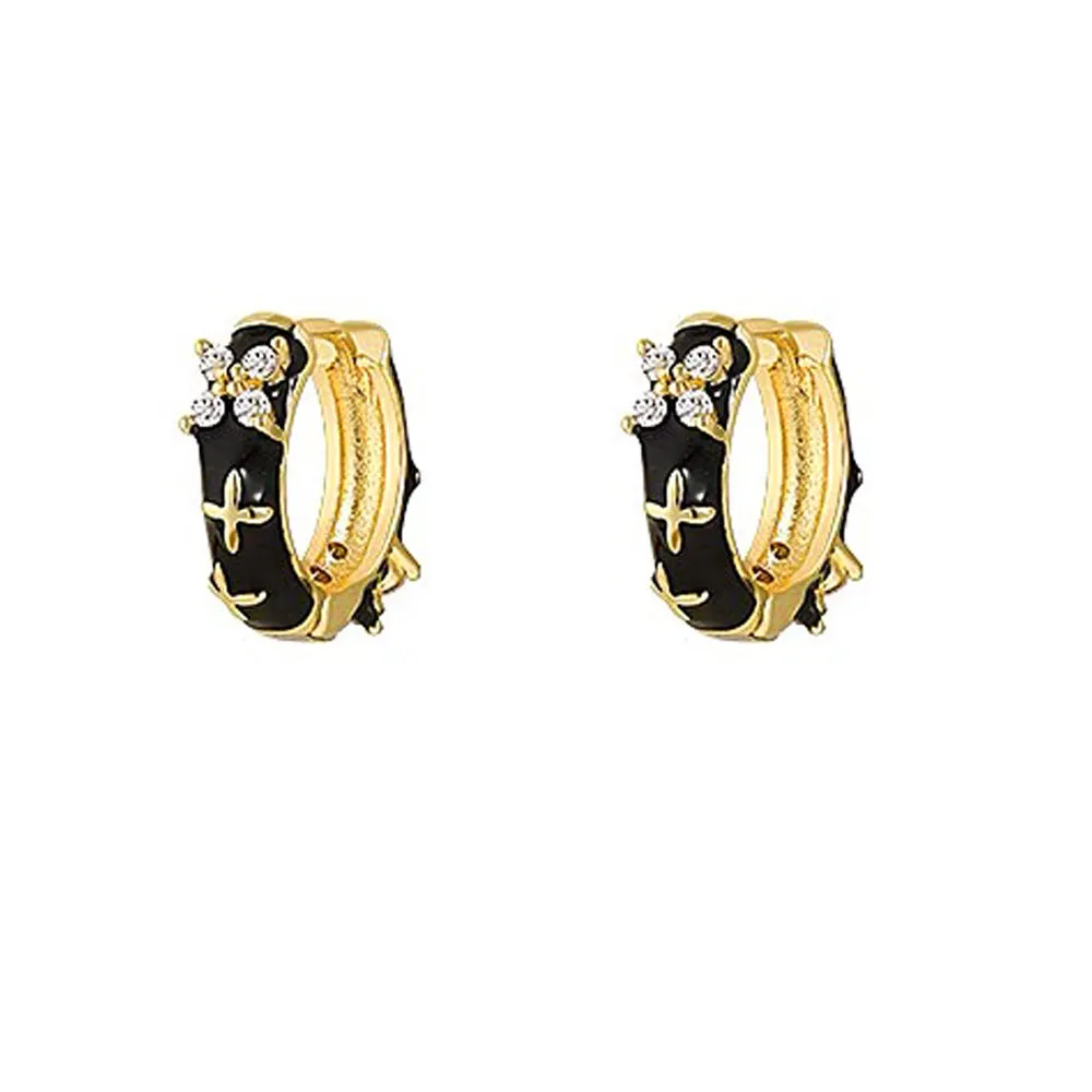 Dainty Black Gold Floral Multicolour Hoop Earrings JLT12903