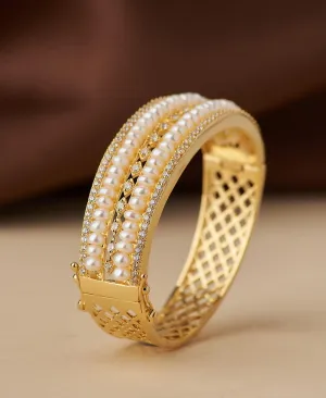 Delightful Stone Studded Real Pearl Bangle