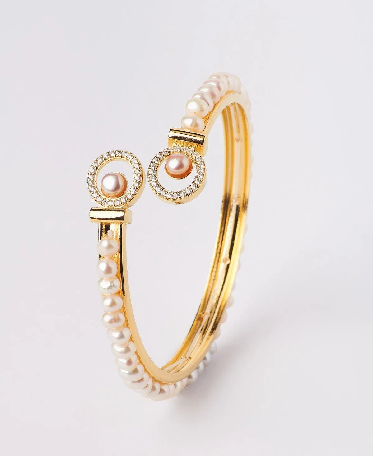 Delightful Stone Studded Real Pearl Bangle